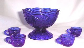 miniature cobalt blue glass punch bowl set please scroll down to the 