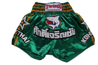 New Twins Muay Thai MMA Boxing Shorts Training Trunks Green Shark Sz s 