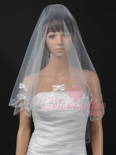    Fingertip Pencil Edge Bridal Wedding Veil with Bowknot Pearl