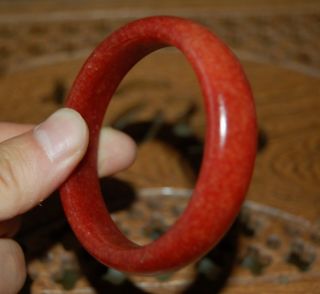 Chinese Orange Red Jade Carved Bangle Bracelet
