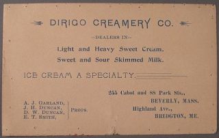 Dirigo Creamery Bridgton Me Beverly MA Old Milk Ad