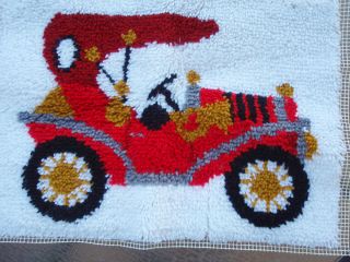 Vintage Antique Car Model A Latch Hook Rug Wall Hanging Hand Made 20 X 
