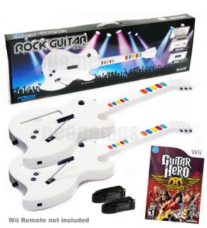 Guitar Hero Aerosmith Wii Bundle 2X Wireless Guitar Extra Frets Game 