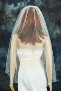 Bridal Veil Wedding 1 Tier Diamond Off White Fingertip Scalloped 