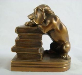  Pair of Brass Dachshunds Chewing Stacked Books Brass Bookends