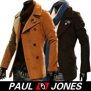 Mens Stylish Slim Fit Jacket Double Breasted Pea Coat Casual Outerwear 