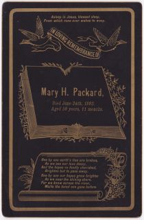 G10 810 1892 Memorial Card Mary Packard likely MA
