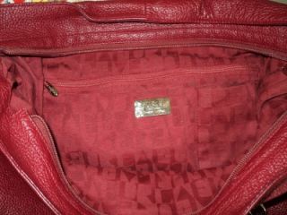 LARGE RED PEBBLE LEATHER HANDBAG W/DUAL LEATHER & SILVER CHAIN 