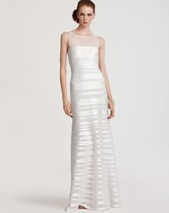 New BCBG Brooke White Sequin Satin Gown 8 $548 PCS6M468