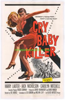 Cry Baby Killer Movie Poster lb 1958 Jack Nicholson