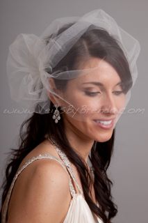 Tulle Bandeau Birdcage Veil with Attached Tulle Pouf Created by 