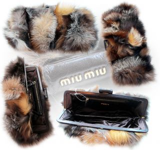 Exquisite Miu Miu09FW Gradient Brown Fox Fur Clutch Hand Bag