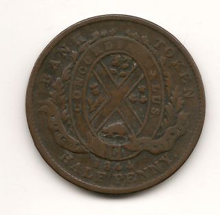 1844 Bank Token Half Penny Bank of Montreal Province of Canada