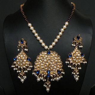  Bridal Kundan Pearl Jewelry Pendant Necklace Earring Set KJ165