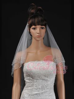 2T Beaded Cut Edge Fingertip Length Bridal Wedding Veil(TS110116)