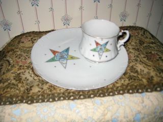 Vintage Lefton China Eastern Star OES Porcelain Cup and Snack Plate 