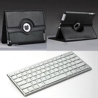 The New iPad 3/2 Black 360° Leather Smart Stand Case+Bluetooth 