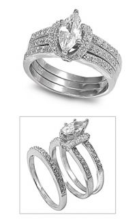   CZ Silver Engagement Wedding Ring Set Bridal Guard Size 9