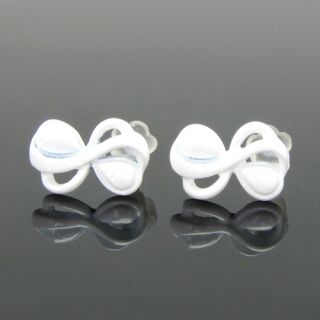 Adorable White Ribbon Quality Painting Crystal Earrings