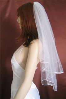 2T Ivory Fingertip Pearl Satin Rattail Trim Bridal Veil