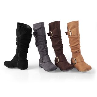 Brinley Co Womens Buckle Accent Slouchy Mid Calf Boots