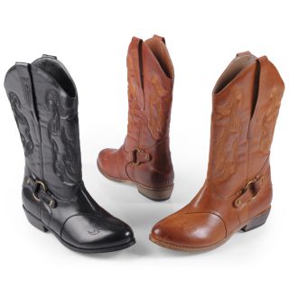 Brinley Co Womens Topstitched Pull on Cowboy Boots