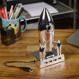 Brand New Retro Style Chrome Rocket Space Ship USB 4 PORT HUB Adapter