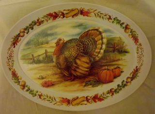 Vintage Turkey Plastic Platter Brookpark Co Melmac Thanksgiving 1521 