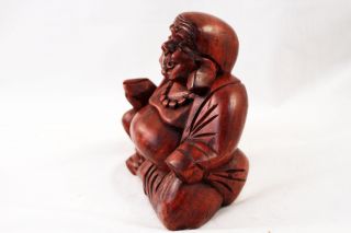 Hotei Laughing Buddha Happy Sitting Statue Wood Carved