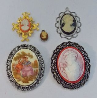 Lot Vintage Cameo Jewelry Brooches Pins Pendants