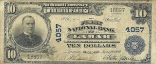 1902 $10 National Bank Note Lamar Missouri Barton County Nice