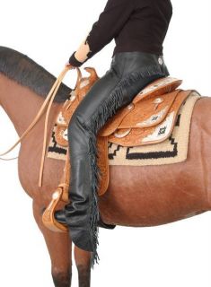 Tough 1 Smooth Leather Full Chaps w Fringe XS Brown
