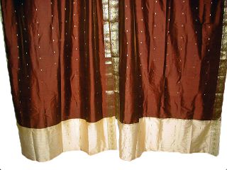 India Saree Curtain Art Silk Sari Curtains Brown Drapes Panel Rod 