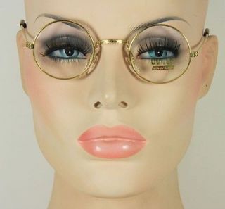 Vintage Womens or Mens Engraved Gold Round Metal Frame Eyeglasses 