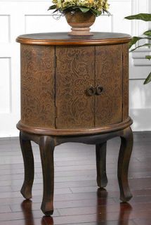  Embossed Brown Copper Ascencion Accent Table Hall Foyer Chest Cabinet