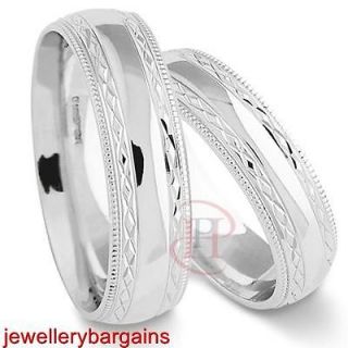 FREE ENGRAVING Argentium Silver 4 & 6mm Matching Wedding Ring SET From 