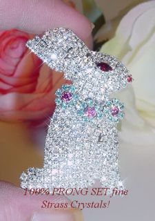 Rhinestone Crystal Easter Bunny Pin and Earring Set New
