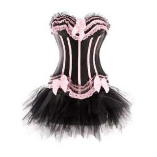 Moulin Rouge Burlesque Corset Costume Plus Size Pink Black Skirt 
