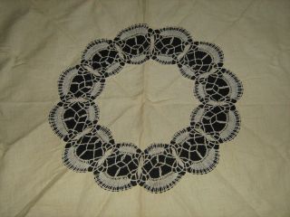 Vintage Handmade Tablecloth Linen Handmade Brussels Lace