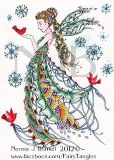 Original Oswoa Fairy Tangle Drawing Christmas Fairies Snow Fairy Red 