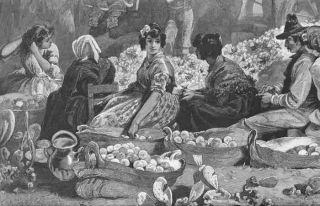   IN THE MARKET PLACE AT SEVILLE. By E. Buckman. ( Fruit Victoriana