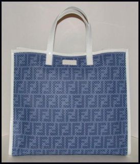   Blue White Perforated Shopping A Busta Zucca Tote 8BH235 New