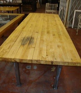 Vintage Butcher Block Table Top w Industrial Legs