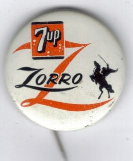 1957 Walt Disney Zorro 7up Tin Litho Pinback Button
