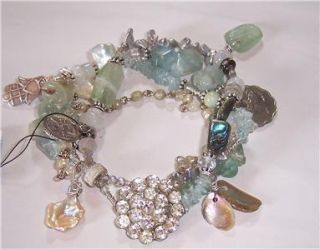 Artist Alena Byrnes Aquamarine Flourite Pearl Roman Glass Rosary Bead 