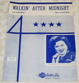 Patsy Cline Walkin After Midnight Vintage Sheet Music 1956