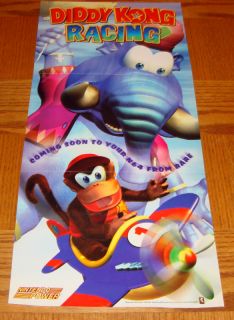Vintage Diddy Kong Racing Collector N64 Poster Only 22 x 10 Nintendo 
