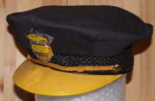 Vintage Yellow Cab Taxi Driver Visor Cap Hat with Yellow Cab Hat Badge 