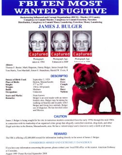 James J. Bulger FBI Top 10 Most Wanted Copy of Wanted Poster