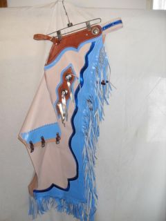 NEW USA MADE BULL RIDING CHAPS BABY BLUE & BEIGE COLOR
